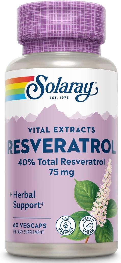 Solaray garanterad styrka Resveratrol, Veg Cap (Btl-Plastic) 75mg | 60ct