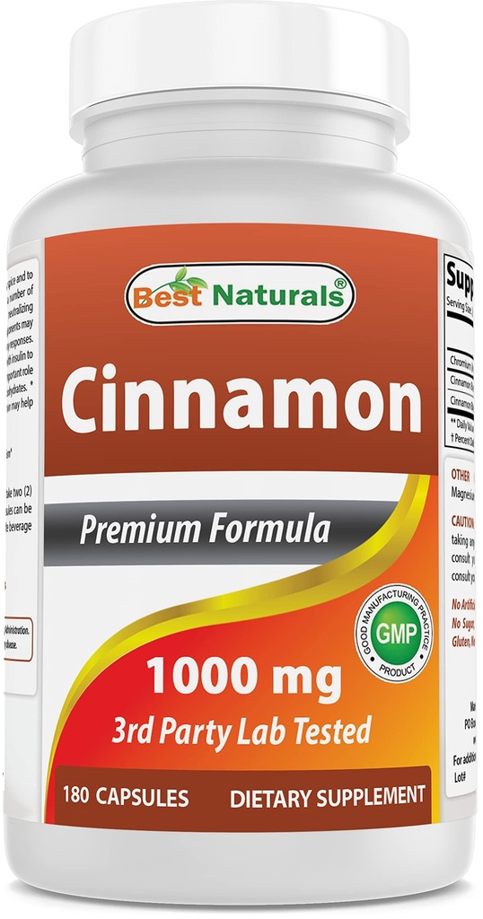Bästa Naturals Cinnamon 2000 mg Likvärdigt med krom 400 mcg per portion - Metabolism Support - 180 kapslar