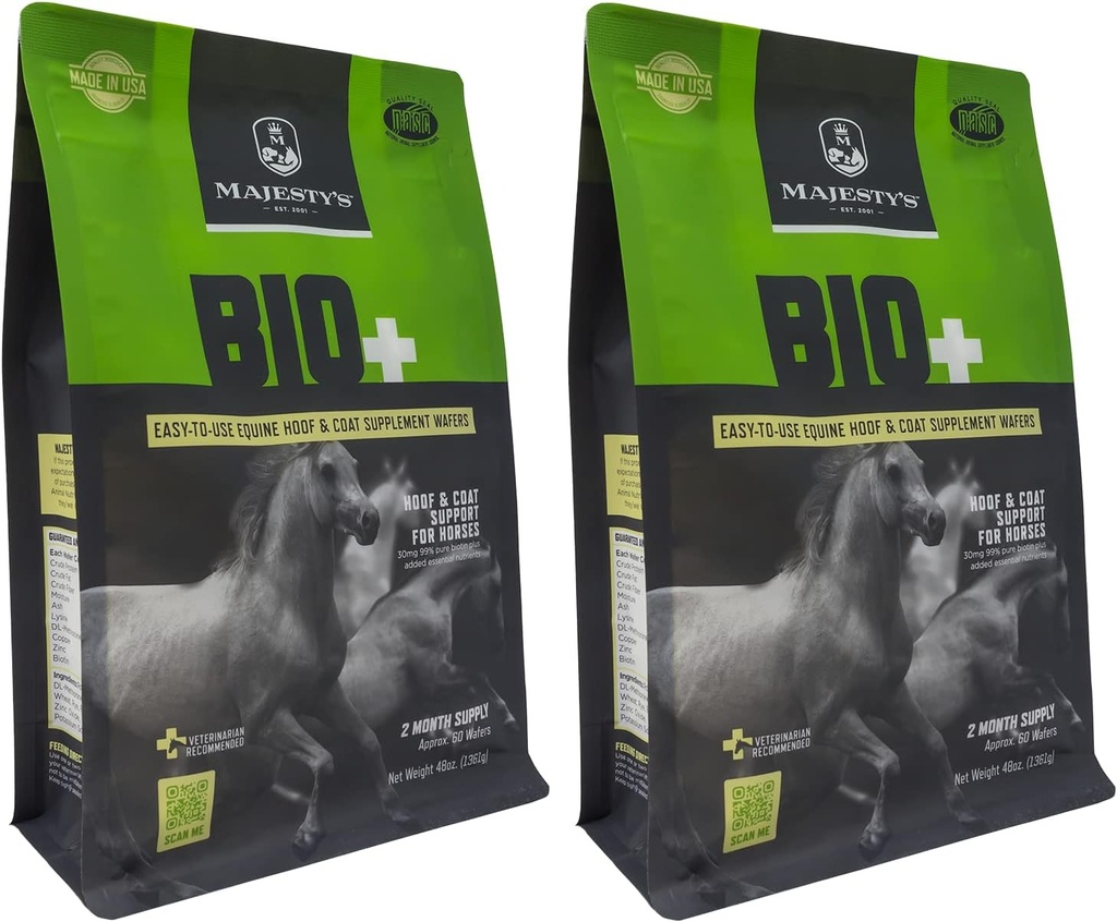 Majesty's BIO+ Biotin Wafers - Superior Horse/Equine Hoof and Coat Support Supplement - Copper, Zinc, Lysine, Methionine (2 Pack(120 Count Total))