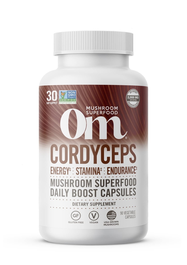 OM MUSHROOM SUPERFOOD Cordyceps Mushroom Capsules Superfood Supplement, 90 Count, 30 Days, Organic Energy Supplement for Stamina and Endurance