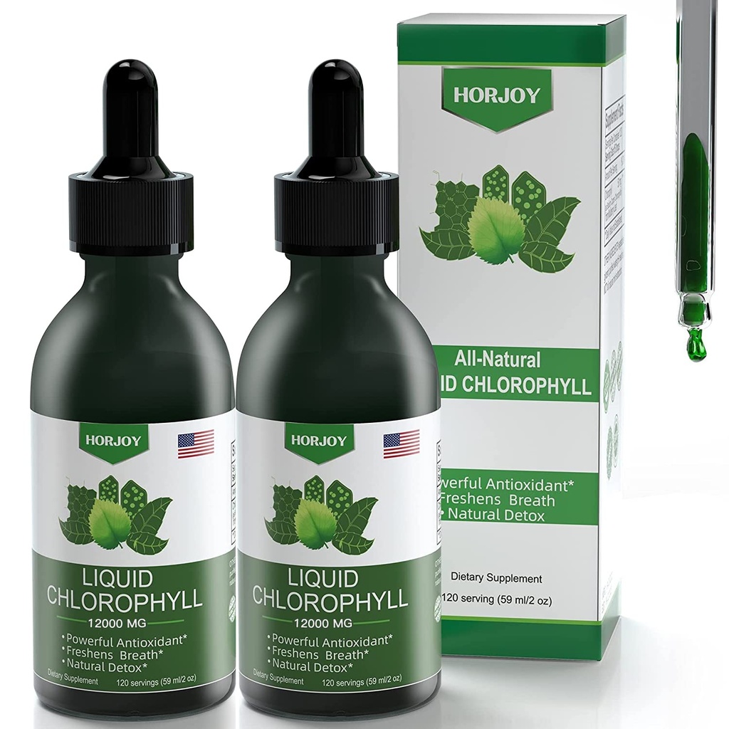 Chlorophyll Liquid Drops - 100% Natural Energy Booster och Immune Support - Internal Deodorant och Detox - Altitude Sickness Relief - Snabb Absorption, Vegan & Non-GMO - 120 portioner (Pack of 2)