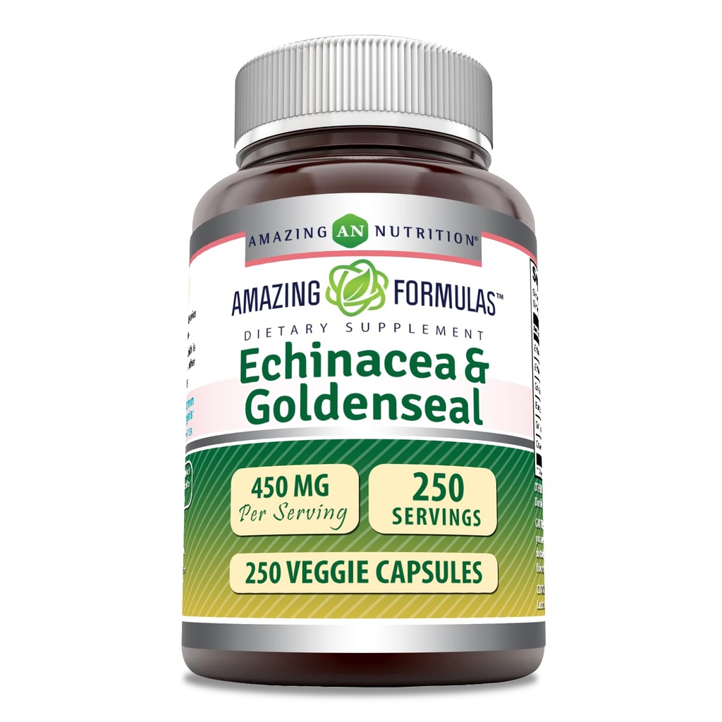 Fantastiska formler Echinacea med Goldenseal Supplement | 450 Mg | Veggie Capsules | Non-GMO | Gluten Free | Made in USA (1 Pack, 250 Count)
