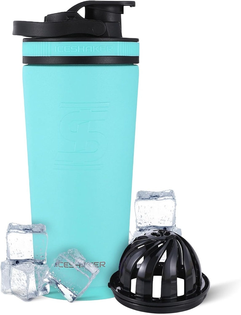 Ice Shaker Insulated Stainless Steel Shaker Bottle | 26oz, Mint | Kall för 30 + timmar | Insulated Cup med Twist-on Agitator | Odor-Free Bottle för Protein Shakes, Vatten, Smoothies, Cocktails
