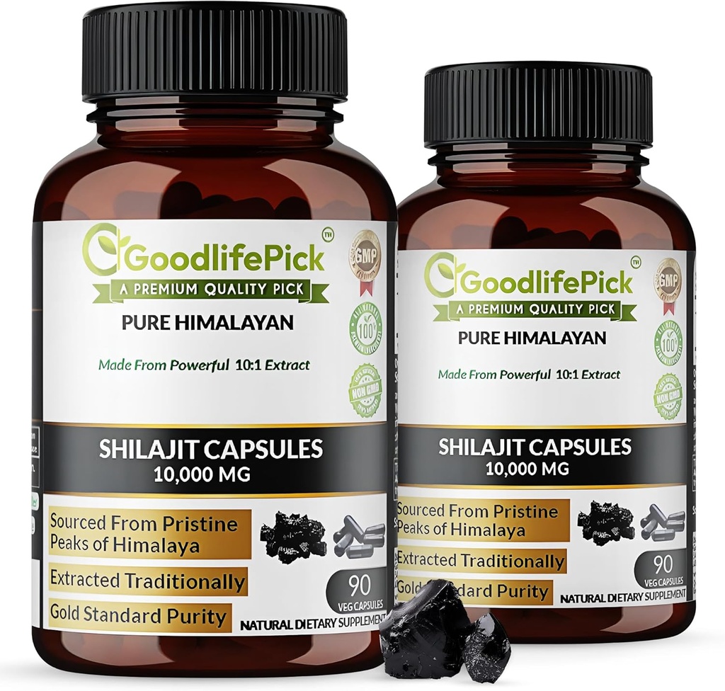 Premium Himalayan Shilajit kapslar från Potent Shilajit Rich i Trace Mineral & Fulvic Acid High Altitude Sourcing. Extraherad traditionellt allNatural NonGMO No Stearate No Rice Flour (Pack of 2)