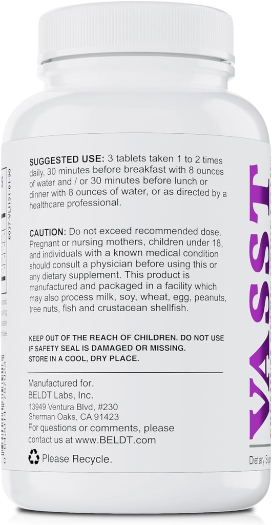 BELDT Labs VASST Nitric Oxide Booster, N.O. Supplement med över 3000 mg Arginine-AKG, OKG, GKG och L-Arginine HCL för muskelbyggnad och förbättrad vaskularitet - 90 tabletter