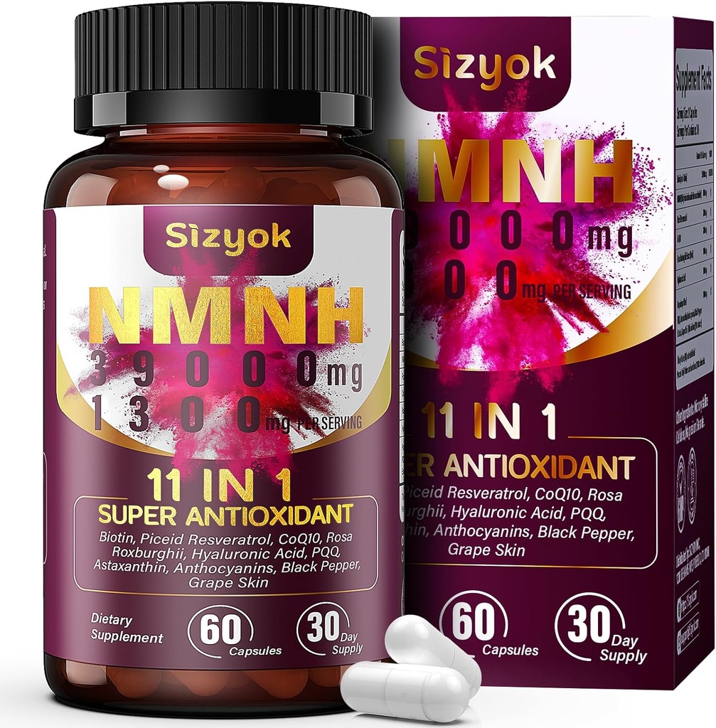 11-in-1 NMNH (Dihydronicotinamide Mononucleotide), 600mg per Serving, NAD+ Supplement with Resveratrol, CoQ10 to Support NAD+ Levels, NMNH Supplement for Anti-Aging, 60 Count, 30 Day Supply-107
