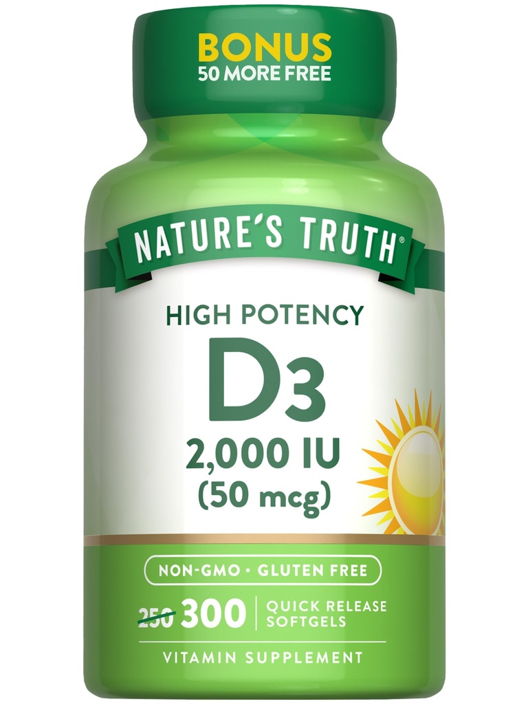 Naturens Sanning Vitamin D3 2000 IE | 300 Softgels | High Potency Formel | Non-GMO & Gluten Free Supplement