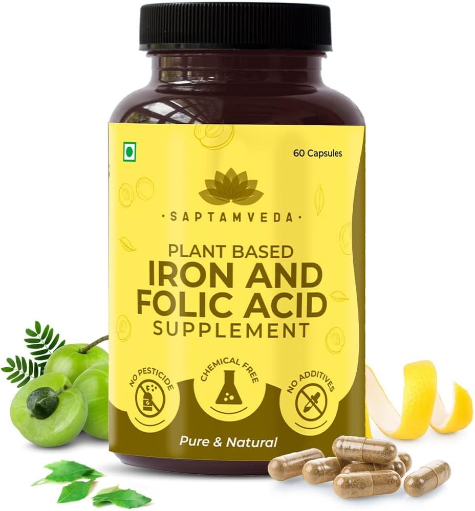 Kavir Natural Iron och Folic Acid med vitamin C 60 Veg kapslar