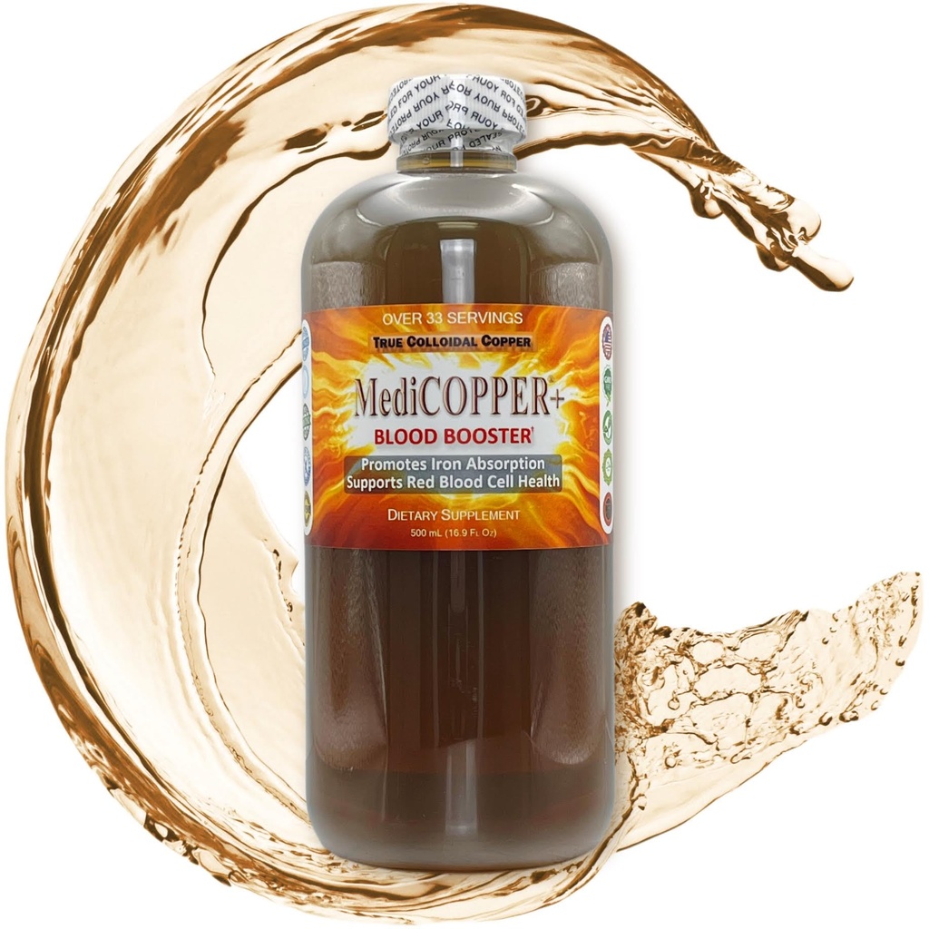 MediCOPPER® Plus Blood Booster True Colloidal Copper CuNP Nutritional Supplement - 500 ml i Clear Plastic Bottle