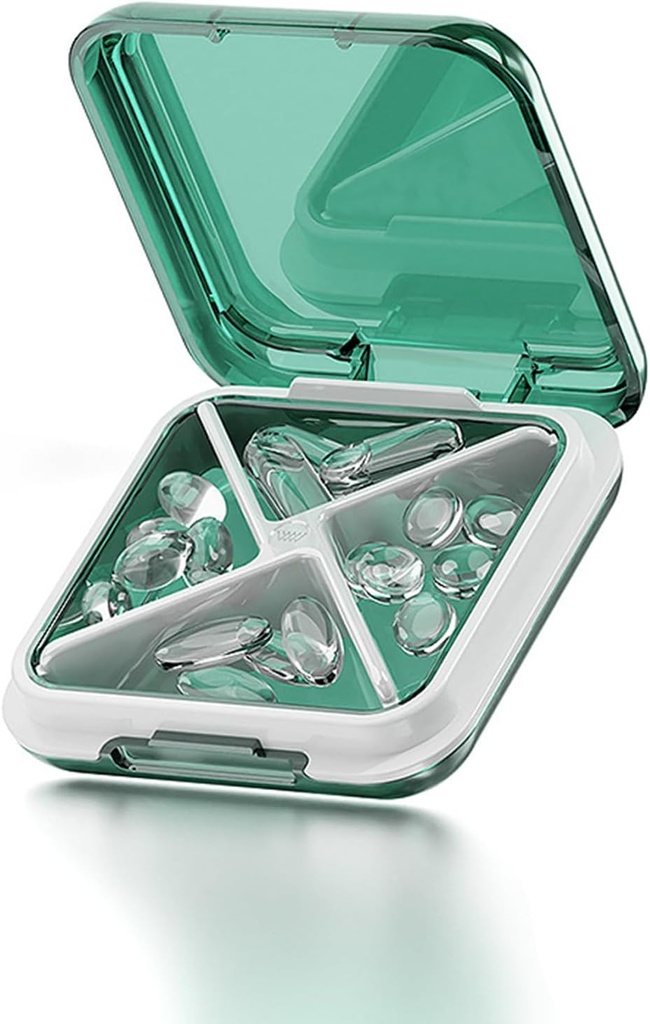 Small Pill Box Waterproof Travel Pill Case Portable Daily Pill Container Pill Holder för Purse 4 Compartments Pocket Compact Medicine Organizer för fiskoljor, tillägg,Medication (Gröna)
