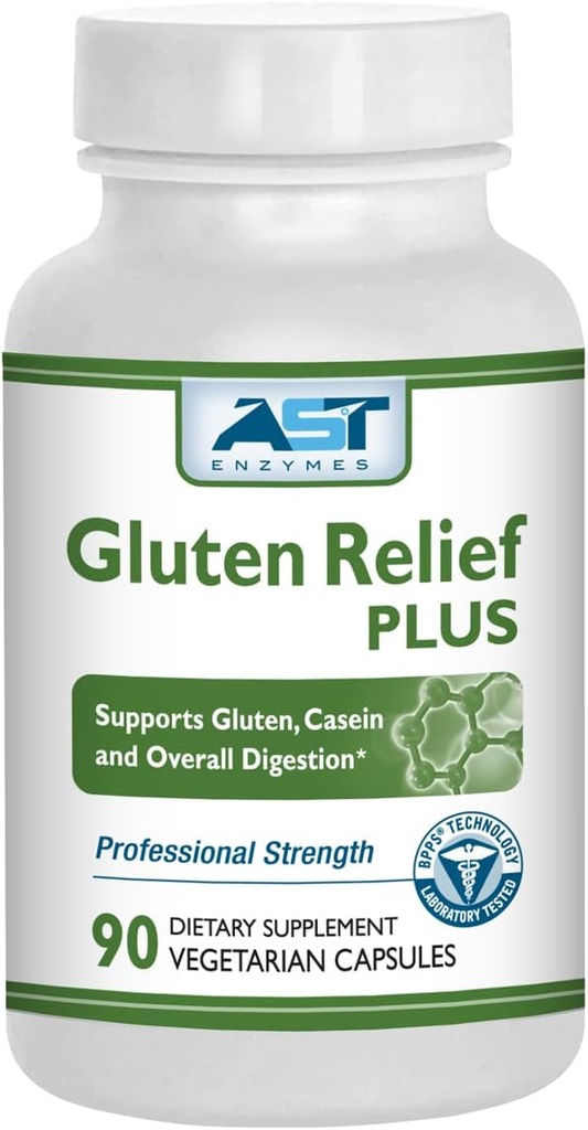 Gluten Relief Plus - 90 vegetariska kapslar - Gluten Digestion Support - Premium Natural Digestive Enzyme Formel - Innehåller DPP-IV Enzyme Komplex - AST Enzymer