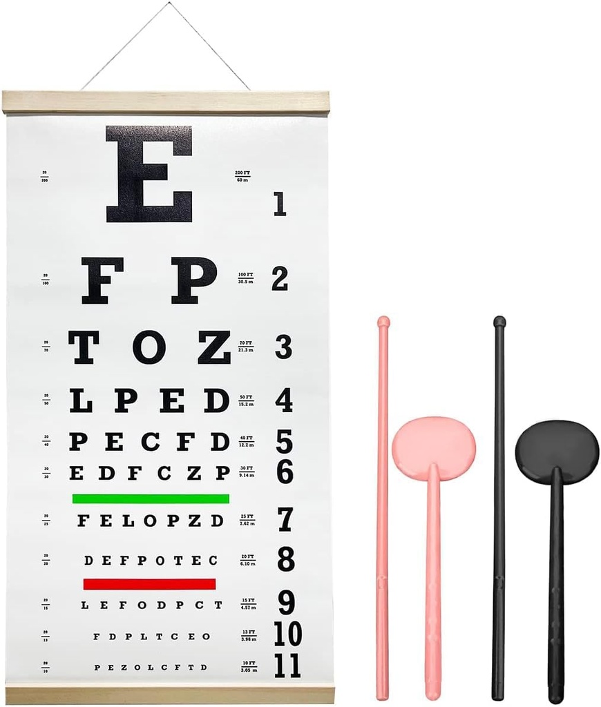 Snellen Eye Chart,Eye Chart, Snellen Eye ExamSnellen Eye Chart Pocket Eye Exam Kit med söta ögon Occluders 20 Feet Optical Eye Test Reusable Wooden Frame Canvas Eye Chart för barn och vuxna