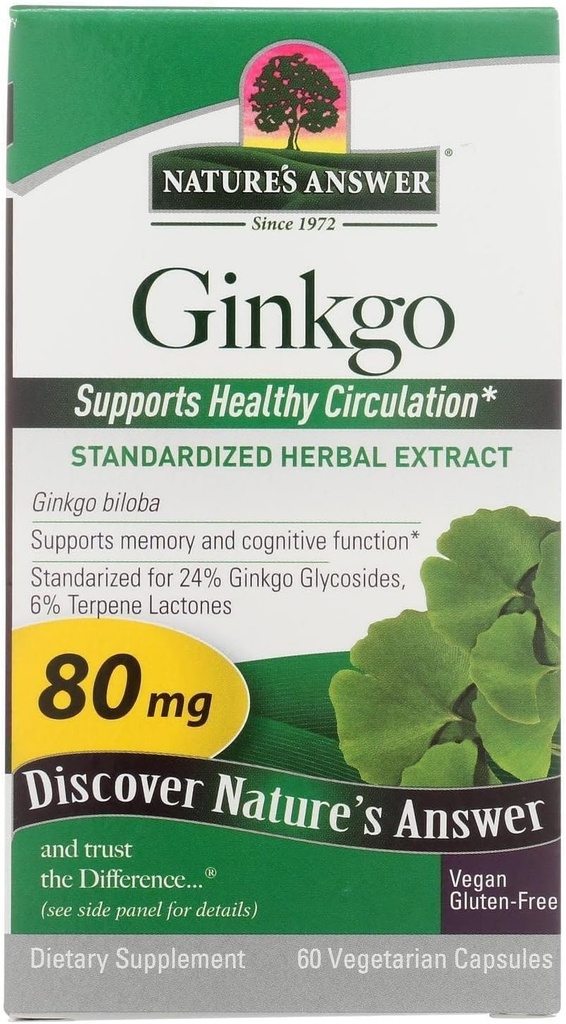 Naturens svar Ginkgo Leaf Vegetarian Capsules, 60-Count