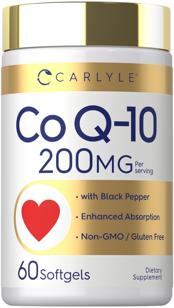 Carlyle CoQ10 200mg Softgels | 60 greve | med Black Pepper | Förbättrad absorption | Non-GMO, Gluten Free Supplement