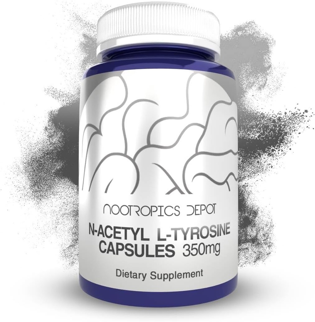 Nootropics Depot N-Acetyl L-Tyrosine Capsules | 350mg | 240 greve | NALT | Amino Acid Supplement | Naturtillskott | Stöder minne, Lärande, Fokus, Hälsosamma Stressnivåer