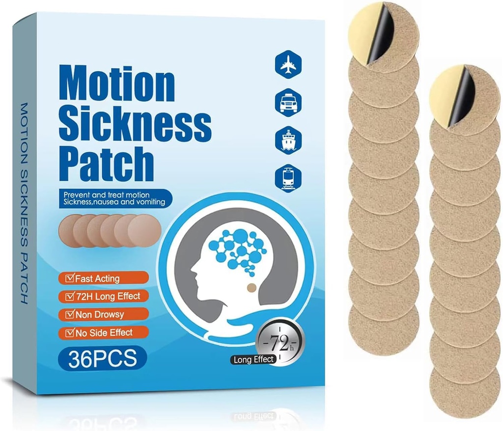 Motion Sickness Patches, 36 greve Ship EEZ Sea Sickness Patches Non Drowsy för flygplan bilar buss eller tåg, snabbverkande och 72 timmar långa (36 greve 1)