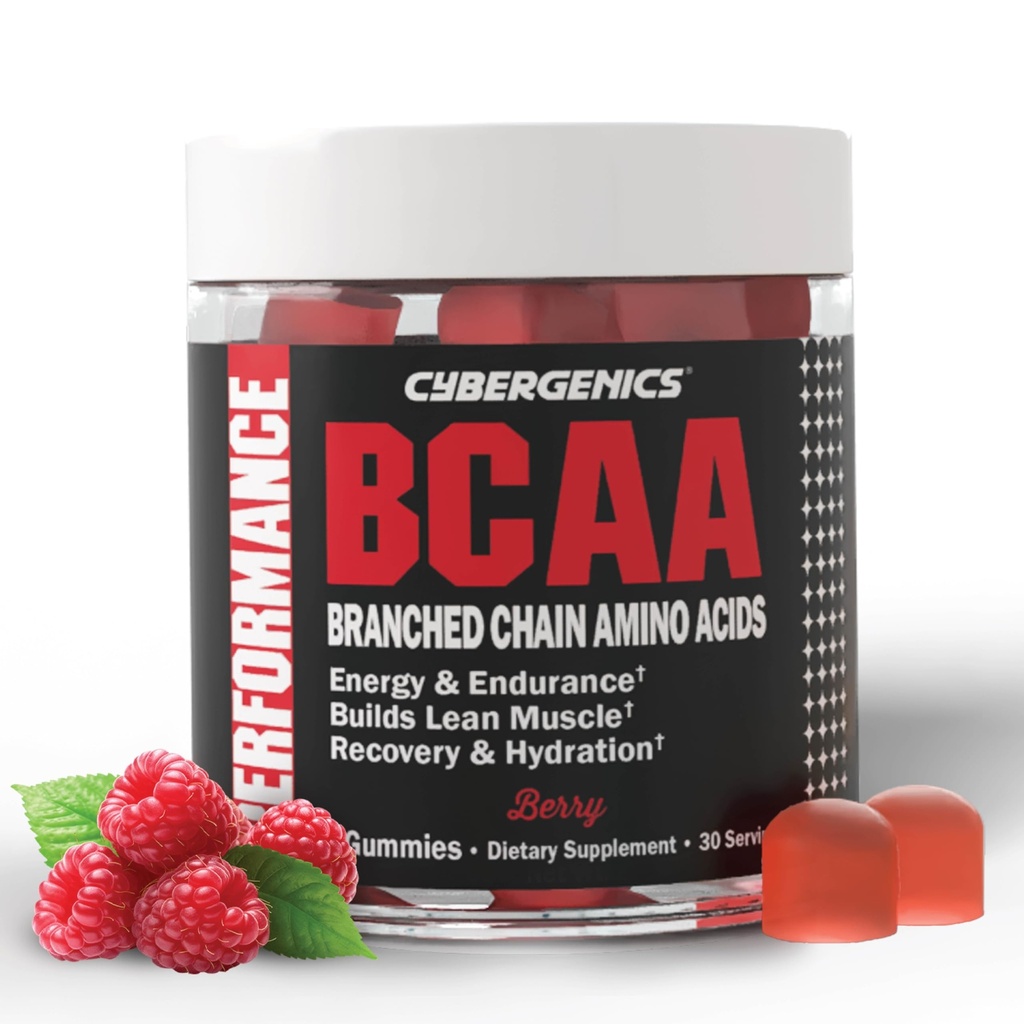 BCAA Gummies, Energy Chews med Electrolytes Branched Chain Amino syror, bygg Lean Muscle och öka uthållighet, 60 Gummies, Berry smaksatt