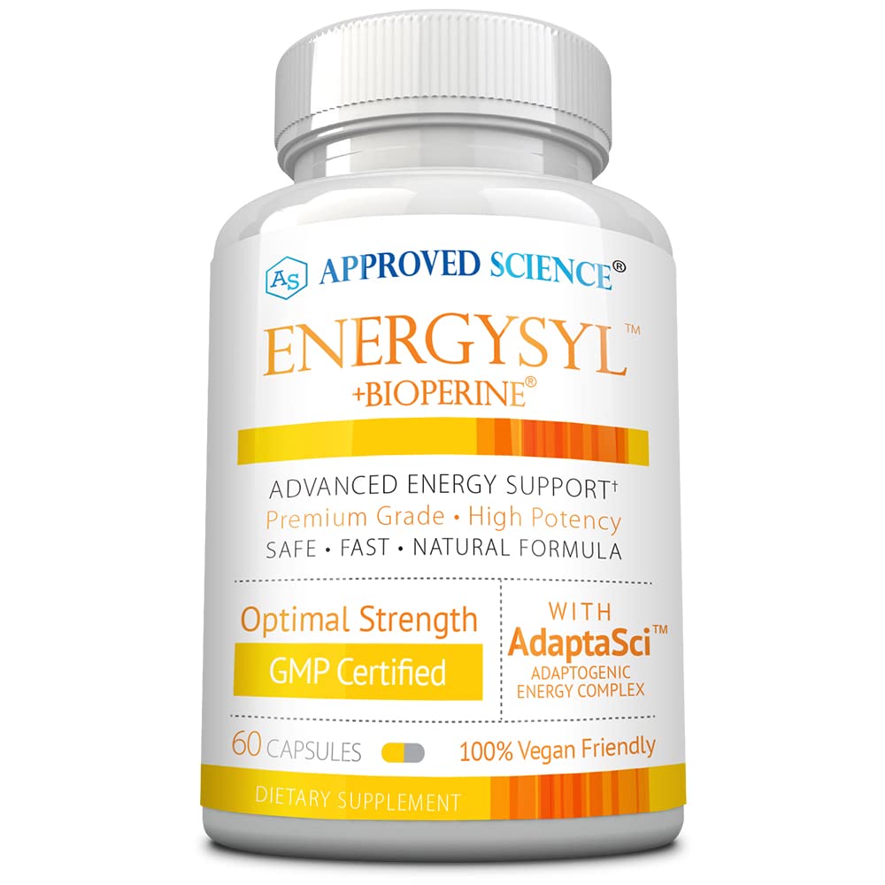 Godkänd Science Energysyl - Koffeinfri - med adaptogener, B-vitaminer och bioperin - 1 månads leverans - 60 kapslar - Tillverkad i USA