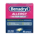 Benadryl Liqui-Gels Antihistamin Allergy Medicine & Cold Symptom Relief, Dye-Free Liquid Gels med 25 mg Diphenhydramine HCl för symtom som Runny Nose, Sneezing & More, 48 ct