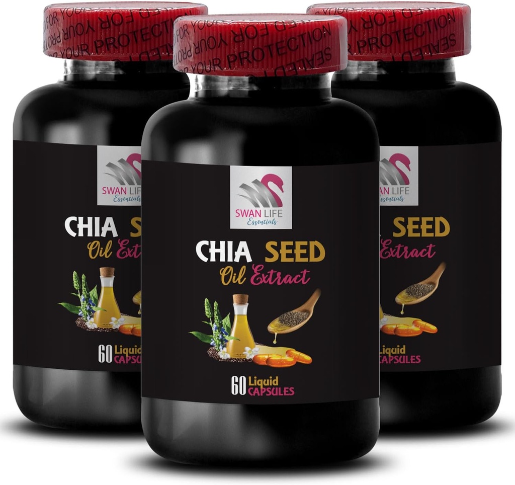 Växtbaserad olja - CHIA SEED OIL EXTRACT - Hydrating olja, Rich textur, hårvård, glansig finish, naturlig glans, Chia fördelar, lätt textur, ren hydrering, Body olja, glödolja 3 flaska 180 Caps