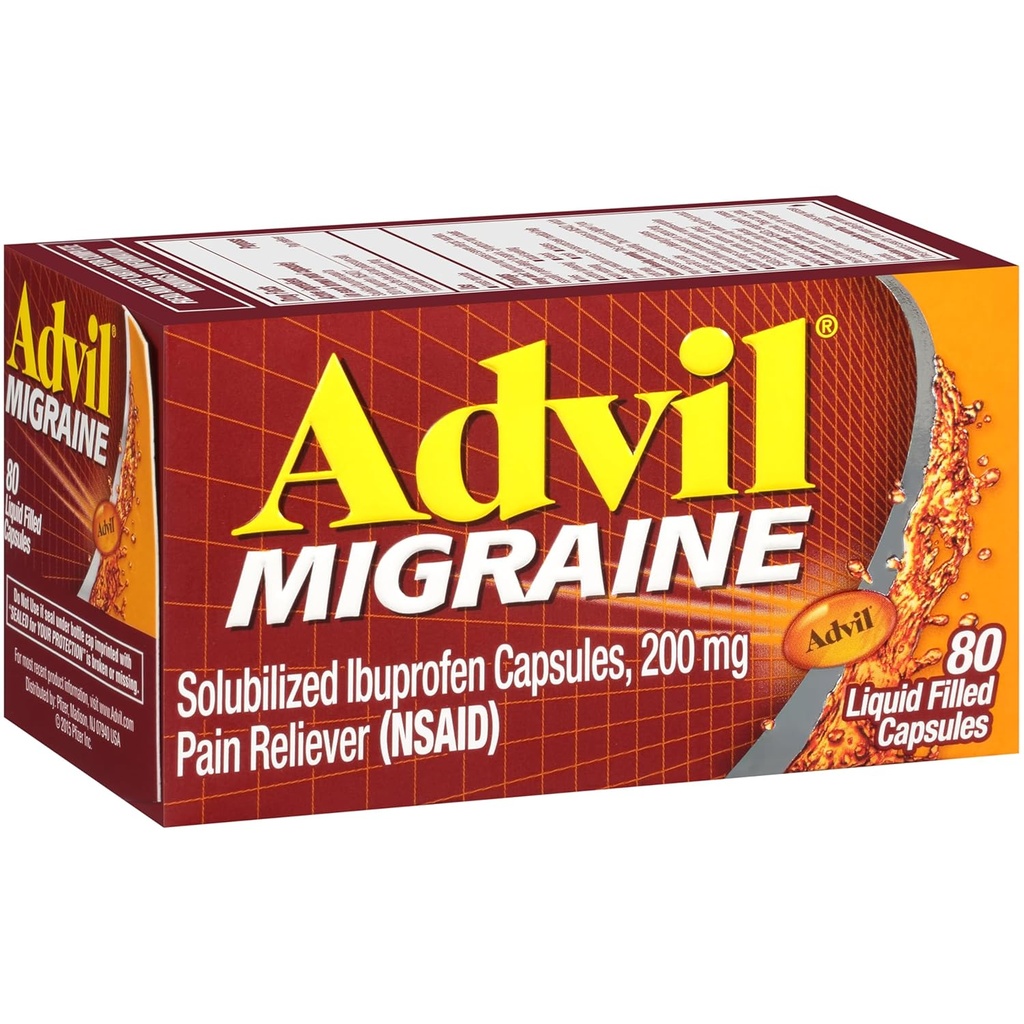 Advil Migraine Pain Reliever, Solubilized Ibuprofen 200mg, 80 greve, flytande fyllda kapslar, kraftfull Migraine Relief