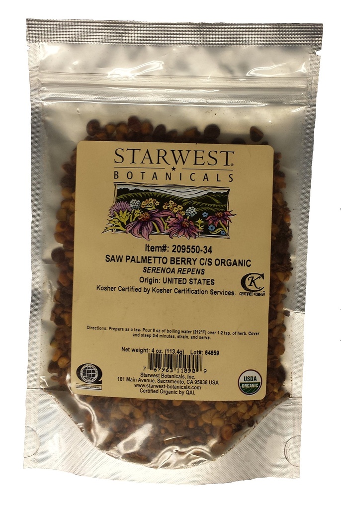 Saw Palmetto Berry Cut & Sifted Organic - Serenoa repens, 4 Oz