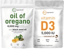 Micro Ingredients Oil of Oregano Softgels 6 000mg Per Serving & Vitamin D3 5,000 IE Bundle Pack | 4X Styrka Carvacrol & Thymoquinon | Vitamin D som Cholecalciferol