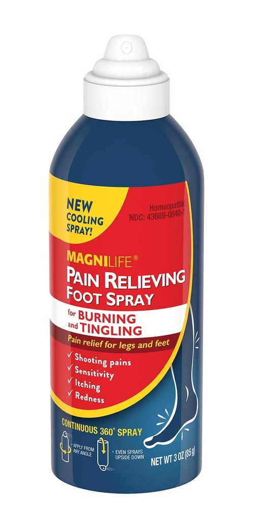 MagniLife Pain Relief Foot Spray, 3 oz, smärtlindring för bränning, ringar eller känslighet i fötter och ben, ingen alkoholkylning spray fuktar torr, spruckna klackar