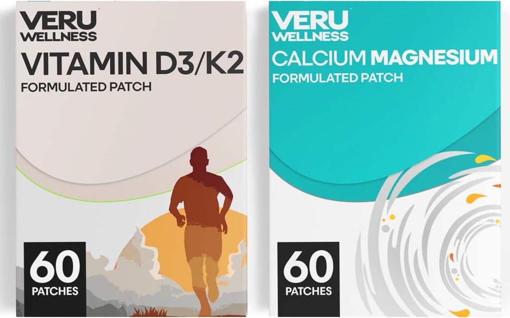 Bone Health Complete Duo Lifestyle Patches Vita D3/K2, Calcium Magnesium - Självhäftande tidsfrisättning Topical Patch, 8-10 timmar (60 dagars leverans)