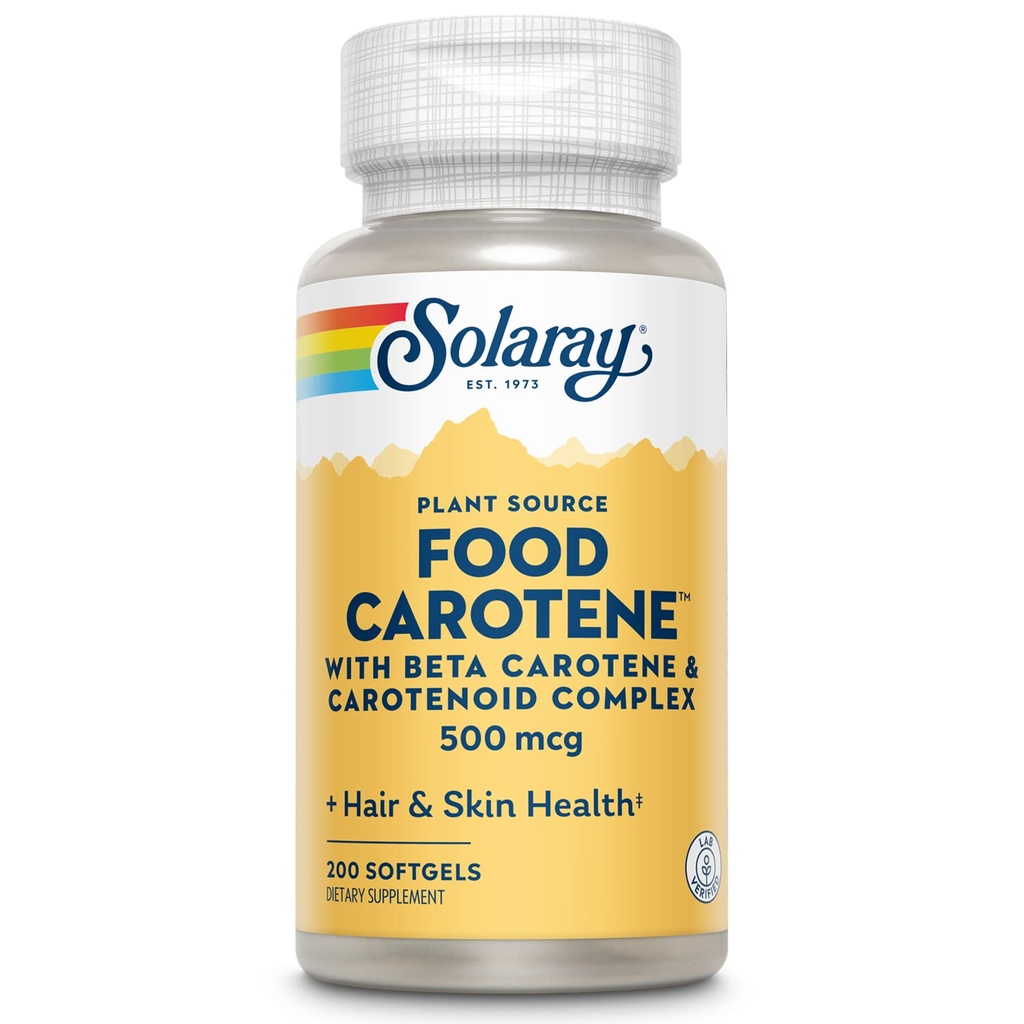 SOLARAY Food Carotene, vitamin A 10000 IE | Hälsosam hud, ögon, antioxidant och immunstöd (200 CT)