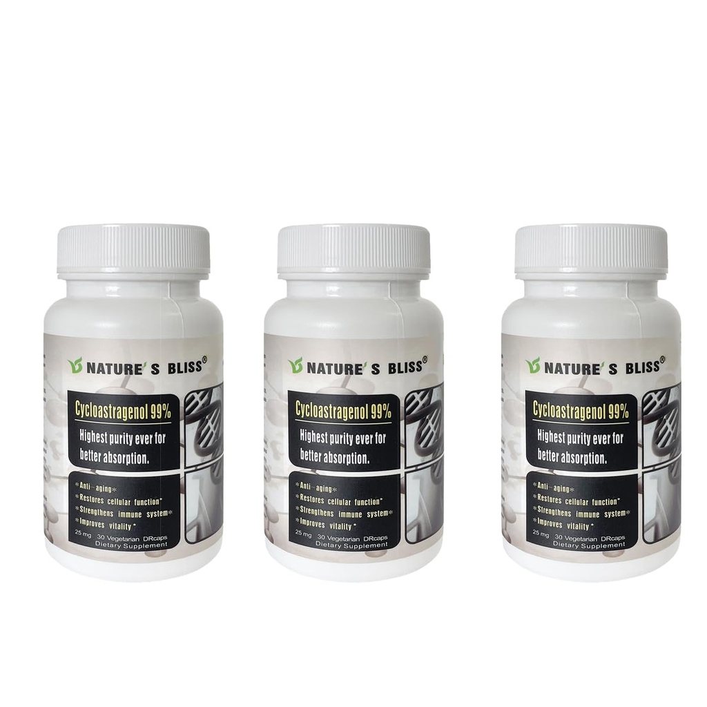 Naturensbliss Telomere Supplements Cycloastragenol 25mg 99%, Astragalus Root Extract, Anti Aging Supplement, Made in USA, Immunity Boost, Stomach Acid Protected, Super Absorption, 90 kapslar