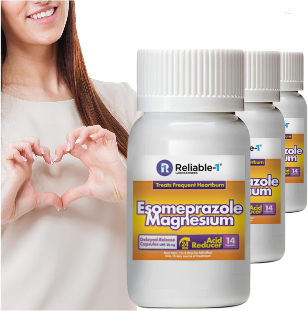 Tillförlitliga-1 Laboratories Esomeprazole Magnesium Delayed - Release Capsules USP 42 Count, 20Mg Bästa Acid Reducer (3 Bottles, 14 Count / Ea)