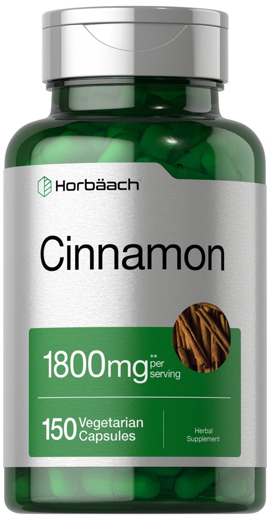 Horbäach Cinnamon Capsules 1800mg | 150 greve | Ceylon Cinnamon Supplement | Vegetarian, icke-GMO, Gluten Free