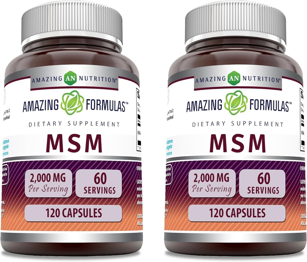 Fantastiska Formler MSM (Methylsulfonylmetan) Supplement | 2000 Mg Per Servering | Capsules | Non-GMO | Gluten Free | Made in USA (2 Pack, 120 Count)