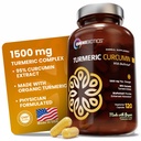 OmniBiotics Organic Turmeric Curcumin Supplement med Black Pepper Extract - 1500mg gurkmeja med 95% Curcuminoids & BioPerine, Hög Absorption för gemensamt stöd - 120 Vegan kapslar