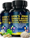 Organiska Lions Mane Supplement Capsules - 240 Real Mushrooms Lion's Mane Capsules med Ginkgo Biloba Herb, Bacopa Monnieri, L Theanine, L Tyrosine - Mushroom Complex för Daily Wellness