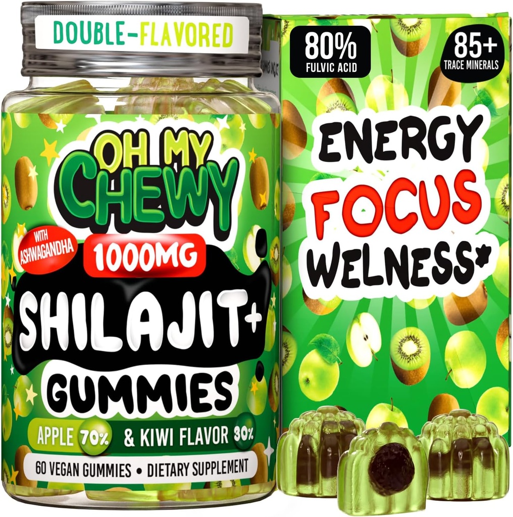 Rena Himalayan Shilajit Gummies - High Potency Gold Grade Resin - Energy Boost och Immune Support för män och kvinnor med Ashwagandha och Shatavari - Apple & Kiwi