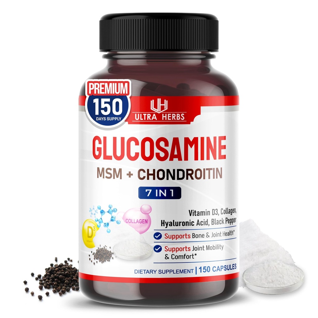 Glukosamin Chondroitin MSM - Joint Mobility Support Supplement Förbättrad med Collagen, Hyaluronic Acid, vitamin D3 | 150 kapslar