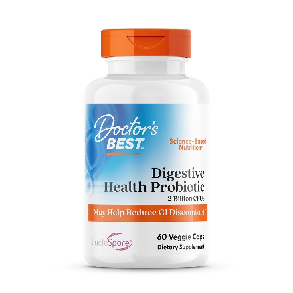 Doktorns bästa Digestive Health Probiotic 2 miljarder med Lactospore, Non-GMO, Vegan, Gluten Free, Soy Free, 60 Veggie Caps (DRB-00464)