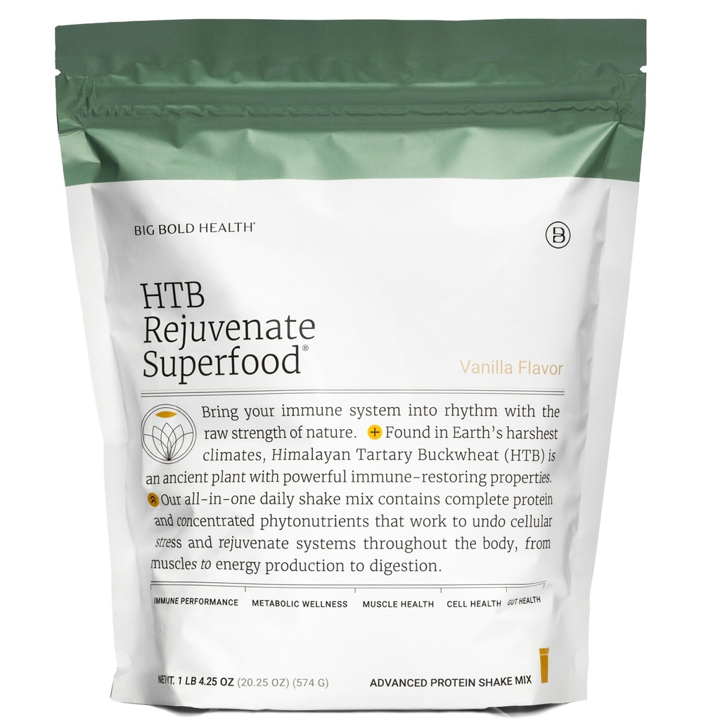 BIG BOLD HEALTH HTB Rejuvenate Superfood Plant-Based Protein Powder Himalayan Tartary Buckwheat med Polyphenols & 17g Protein Gut Support & Immune Balance (Vanilla Flavor)