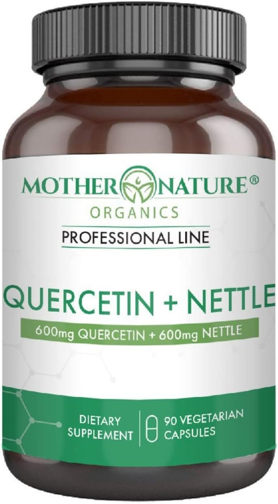 Quercetin 600mg & Nettle 600mg - Naturliga flavonoider Tillägg för säsongsbetonade irriterande, immunsvar, hälsosam åldrande och livslängd - Icke Drowsy, icke GMO, Vegan - (90 kapslar)