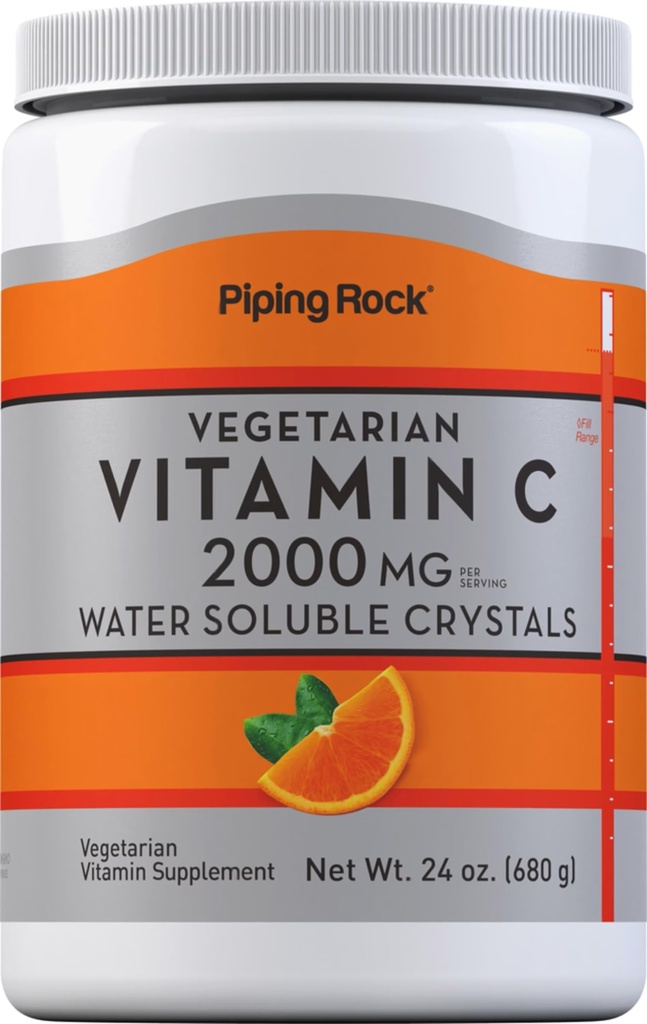 Piping Rock Vitamin C Powder | 24 oz | 2000mg | Vattenlösliga Kristaller | som askorbinsyra | Vegetarisk, icke-GMO, Gluten fri tillägg