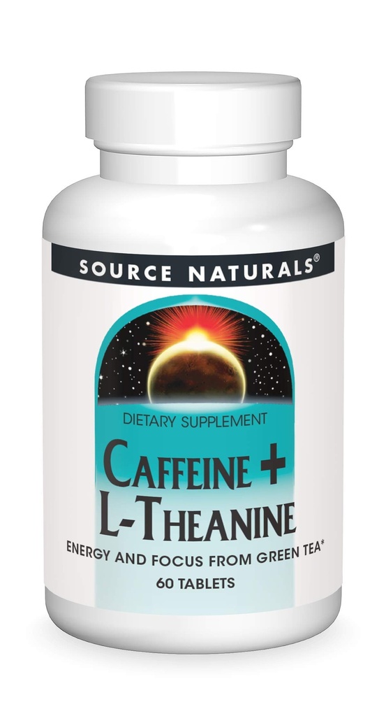 Källa Naturals Koffein + L-Theanin, energi och fokus stöd från grönt te * - 60 tabletter