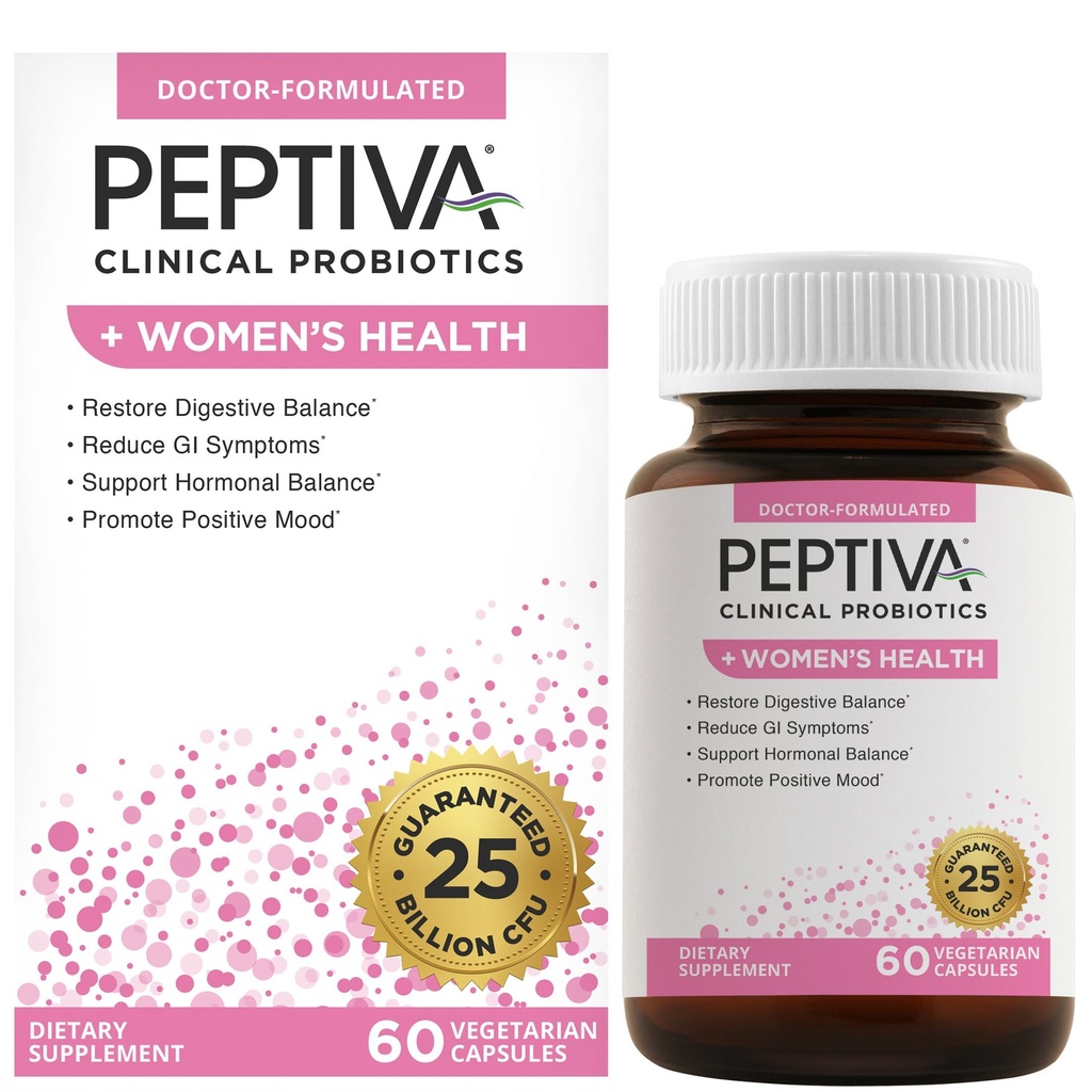 Peptiva Probiotics for Women's Health - Women's Probiotic and Digestive Support, 25 Billion CFU, Multi-Strain Probiotic, Lactobacillus Acidophilus, Bifidobacterium - 60 vegetariska kapslar