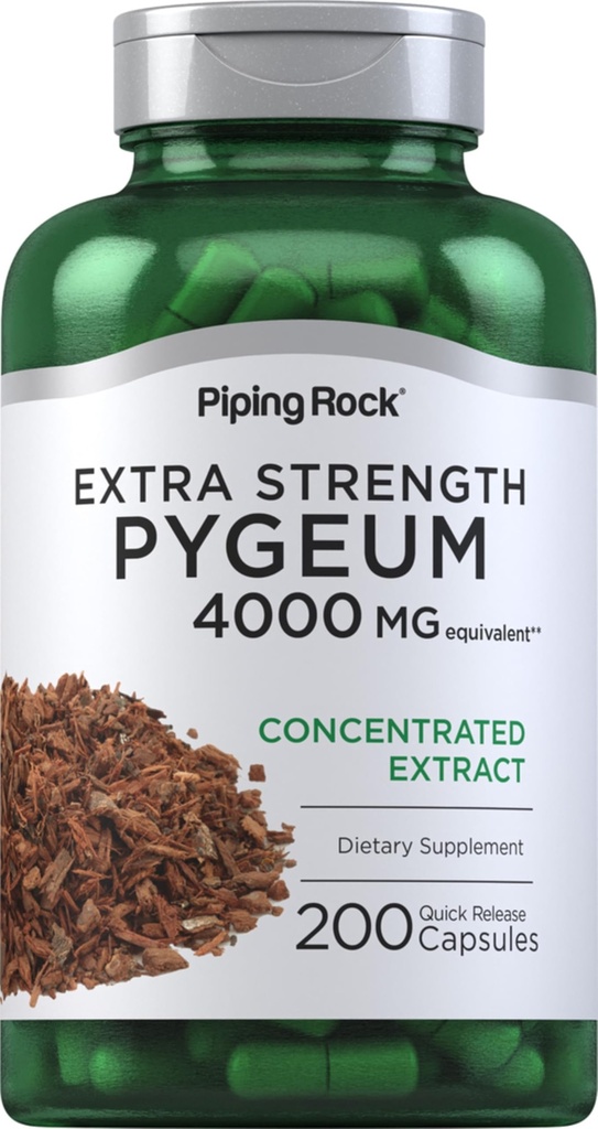Piping Rock Pygeum Supplement 4000 mg | 200 kapslar | för män och kvinnor | Pygeum Africanum Bark Extract | Extra styrka | Non-GMO, Gluten Free