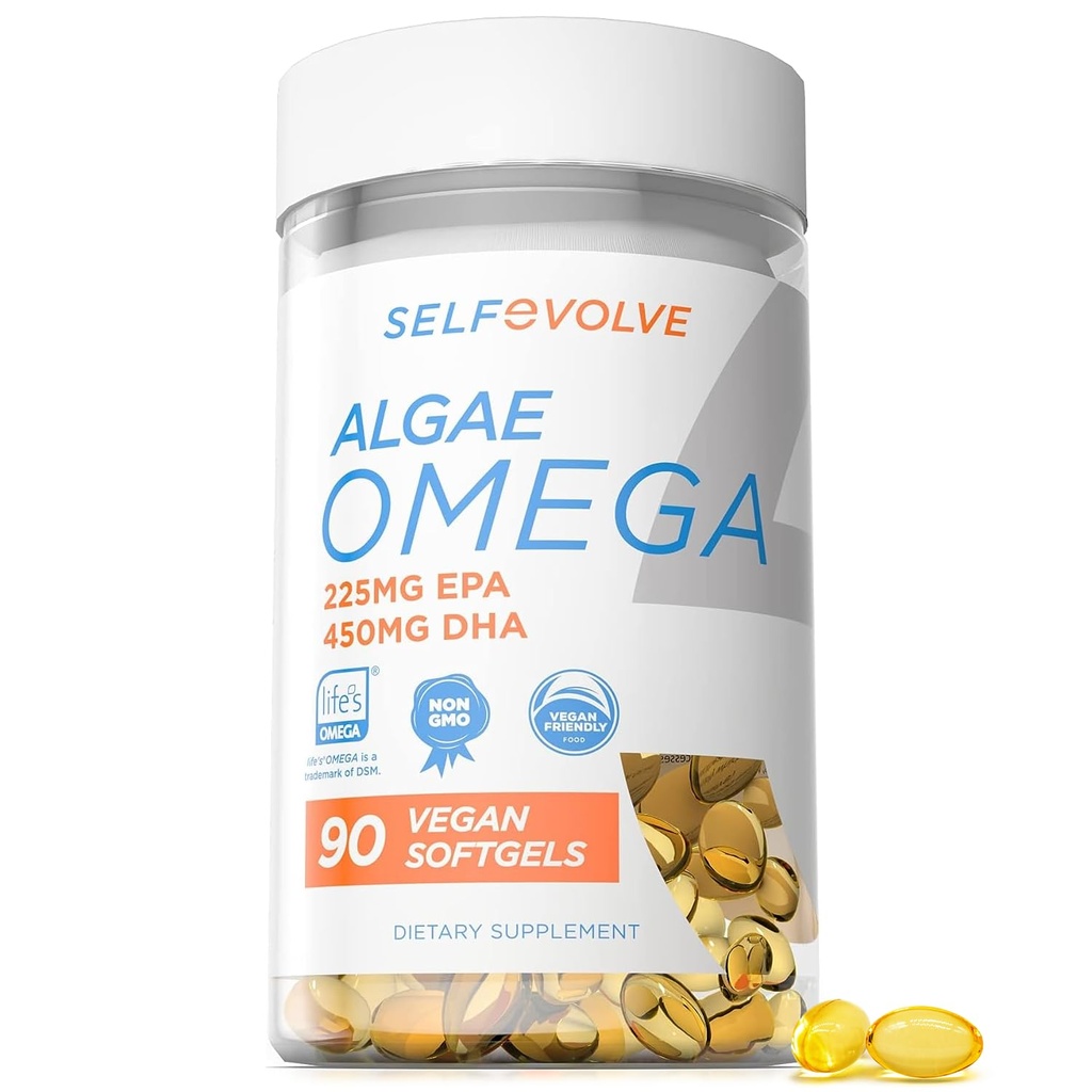 Algae Omega 3 1.500mg - Vegan Supplement med Patented Life's Omega 3 - High Dose EPA & DHA - Bättre än fiskolja - Stöder hjärta, hjärna, gemensam hälsa - 90 Vegan Softgels