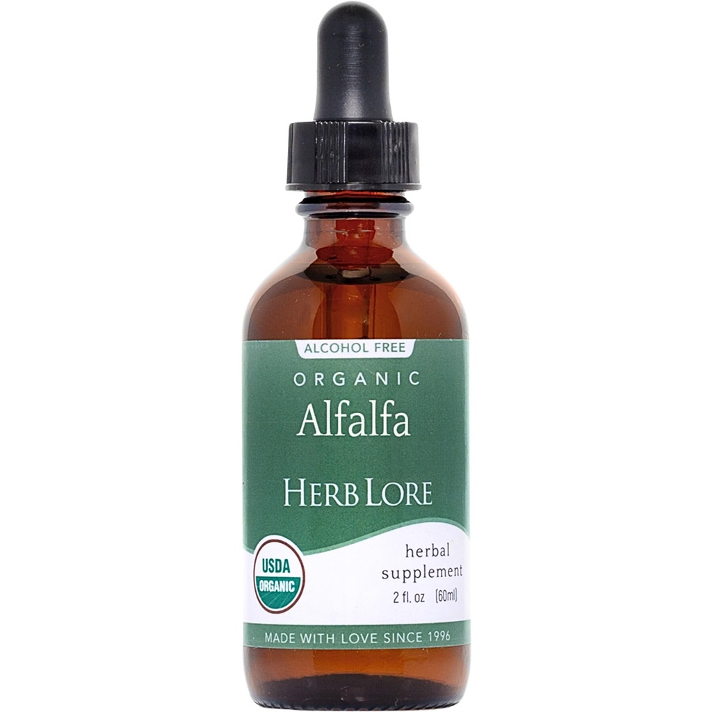 Herb Lore Organic Alfalfa Leaf Tincture - Alcohol Free Liquid Herbal Support Supplement Drops för graviditet, Laktation & Total Wellness (2 fl oz)