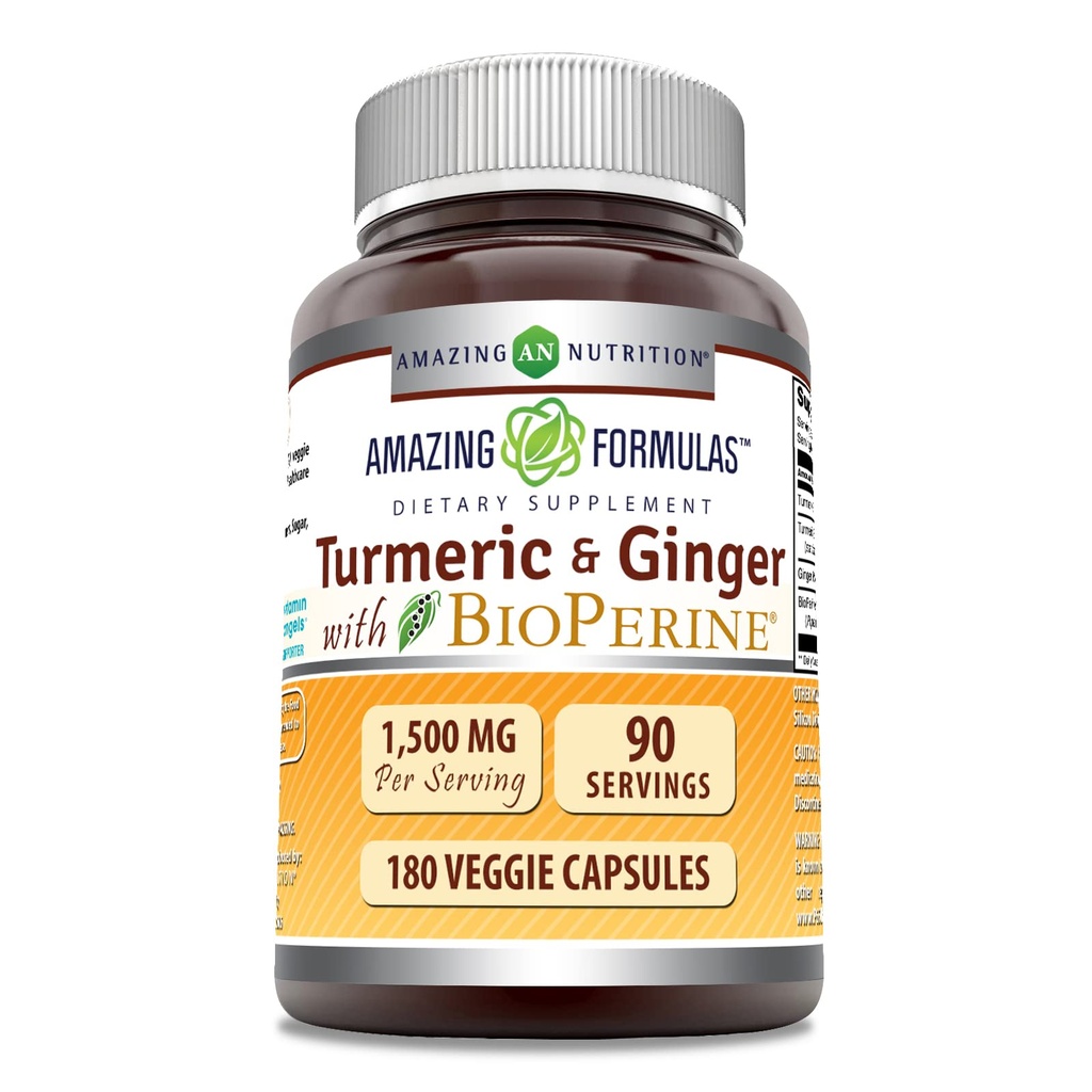 Fantastiska Formler Turmeric Curcumin & Ginger med BioPerine Supplement | 1500 Mg Per Servering | 180 Veggie Capsules | Icke-GMO | Gluten Free | Made in USA | Idealisk för vegetarianer