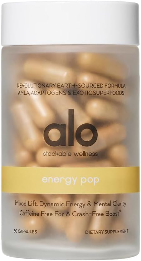 Alo Yoga Energy Pop - Koffeinfri energiökning med Riboflavin, Niacin & ENXTRA | Förbättrar fokus, humör och produktivitet (60 kapslar)