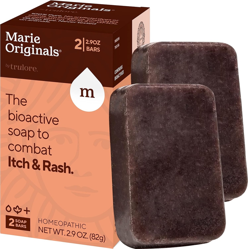 Marie Originals Itch Relief Soap Body Wash Bar - All Natural Instant Relief från Insect Bites, Chicken Pox, Chiggers och andra hudirritationer dvs. Anti-Itch Calming tvål (2 Pack)